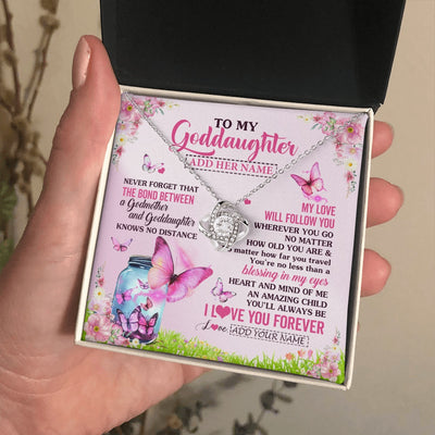 Love Knot Necklace 14K White Gold Finish | 2 | Personalized To My Goddaughter Butterfly Necklace From Godmother The Bond Between Goddaughter Birthday Gifts Graduation Christmas Jewelry Gift Box Message Card | https://teecentury.