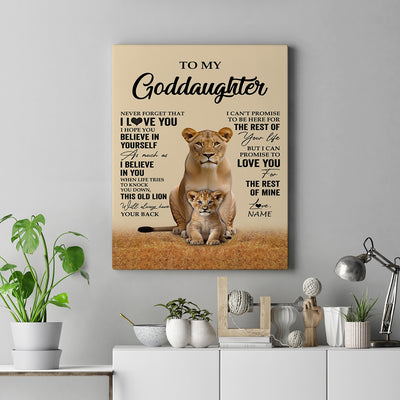 Personalized To My Goddaughter Canvas From Aunt Lion Never Forget That I Love You Goddaughter Birthday Gifts Graduation Christmas Custom Wall Art Print Framed Canvas | teecentury