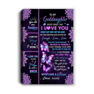 Personalized To My Goddaughter Canvas From Aunt Uncle Never Forget That I Love You Butterfly Goddaughter Birthday Gifts Christmas Custom Wall Art Print Framed Canvas | teecentury