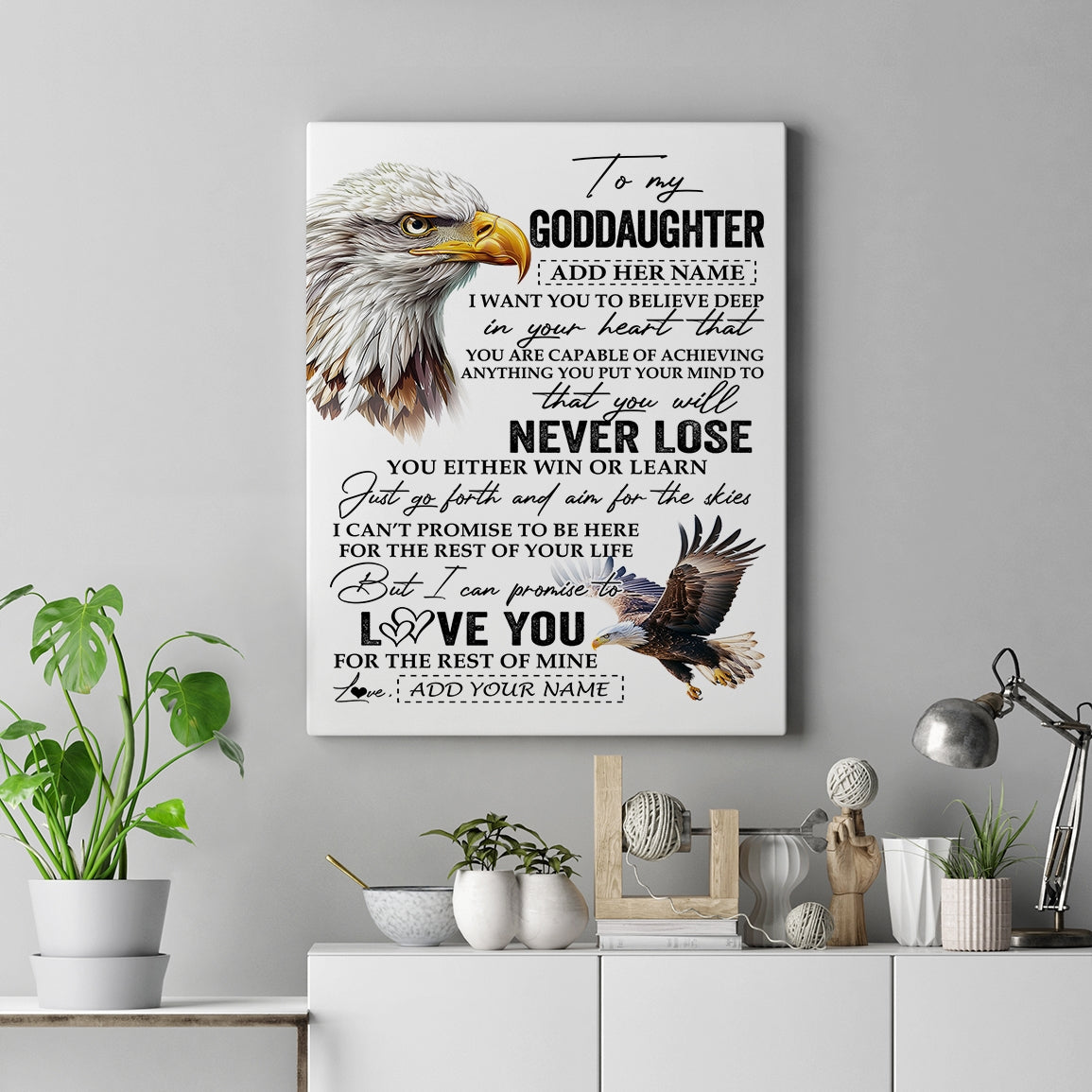 Personalized To My Goddaughter Canvas From Aunt Uncle You Will Never Lose Eagle Goddaughter Birthday Gifts Graduation Christmas Custom Wall Art Print Framed Canvas | teecentury