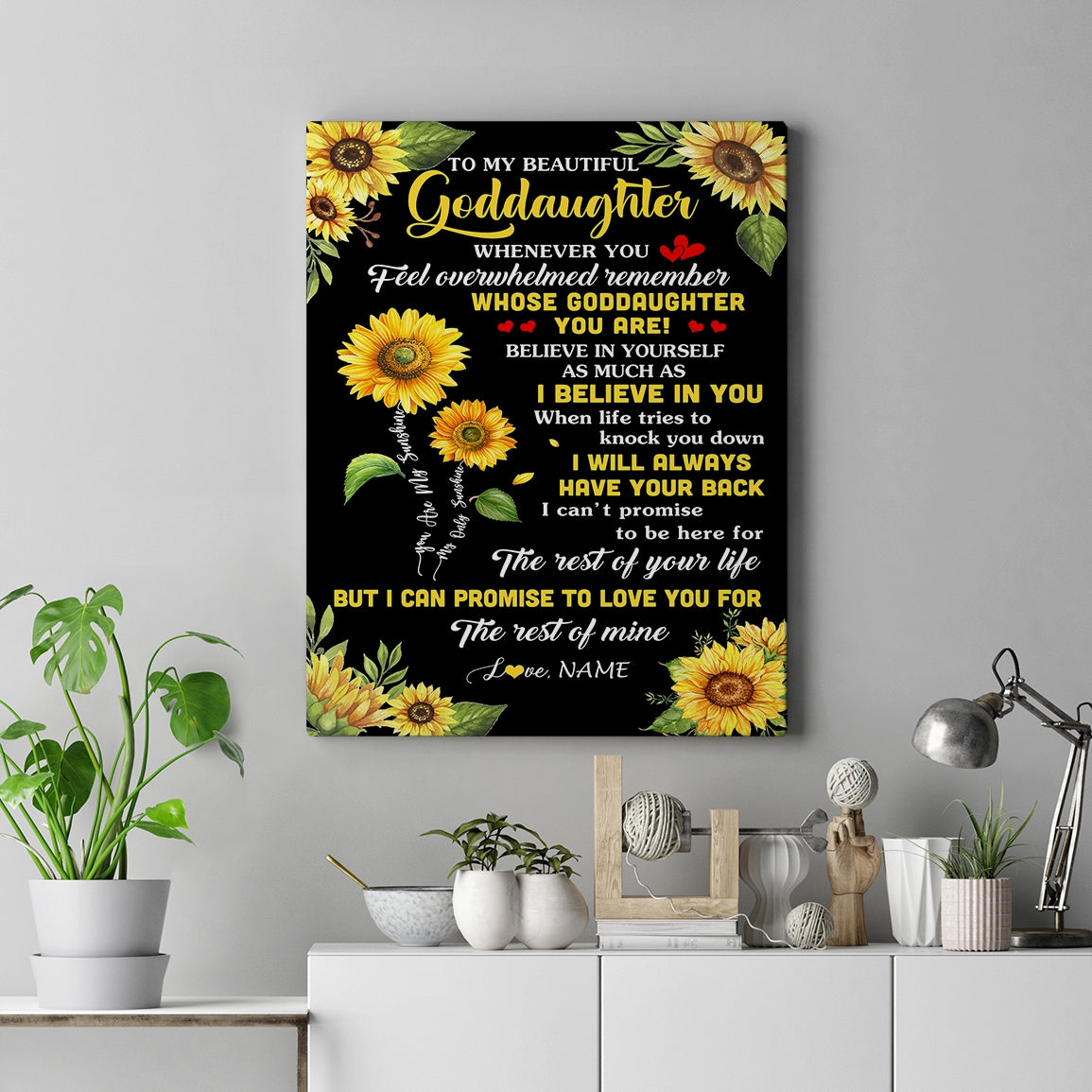 Personalized To My Goddaughter Canvas From Aunt Whenever You Feel Sunflower Goddaughter Birthday Gifts Graduation Christmas Custom Wall Art Print Framed Canvas | teecentury