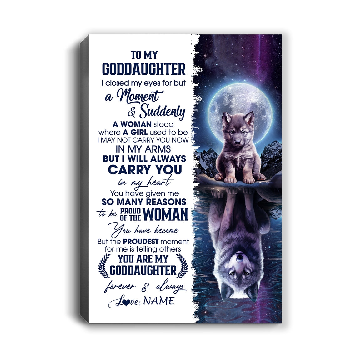 Personalized To My Goddaughter Canvas From Godfather Aunt I Close My Eyes Wolf Goddaughter Birthday Gifts Graduation Christmas Custom Wall Art Print Framed Canvas | teecentury