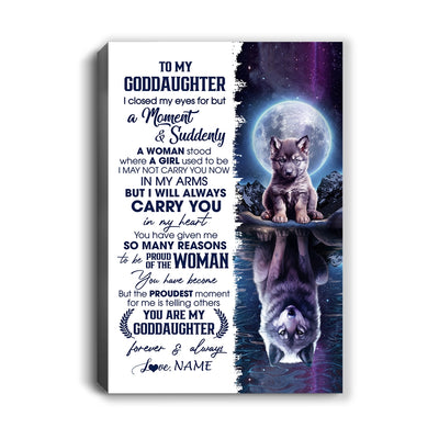 Personalized To My Goddaughter Canvas From Godfather Aunt I Close My Eyes Wolf Goddaughter Birthday Gifts Graduation Christmas Custom Wall Art Print Framed Canvas | teecentury