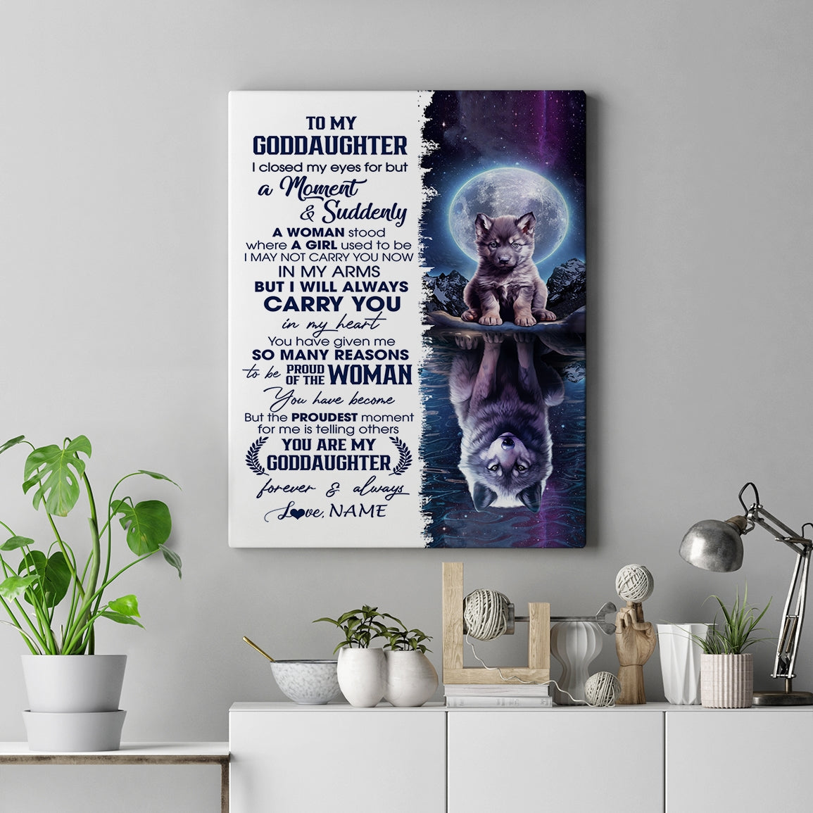 Personalized To My Goddaughter Canvas From Godfather Aunt I Close My Eyes Wolf Goddaughter Birthday Gifts Graduation Christmas Custom Wall Art Print Framed Canvas | teecentury