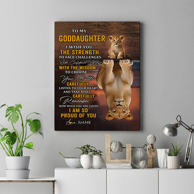 Personalized To My Goddaughter Canvas From Godfather Aunt I Wish You The Strength Lion Goddaughter Birthday Gifts Christmas Custom Wall Art Print Framed Canvas | teecentury