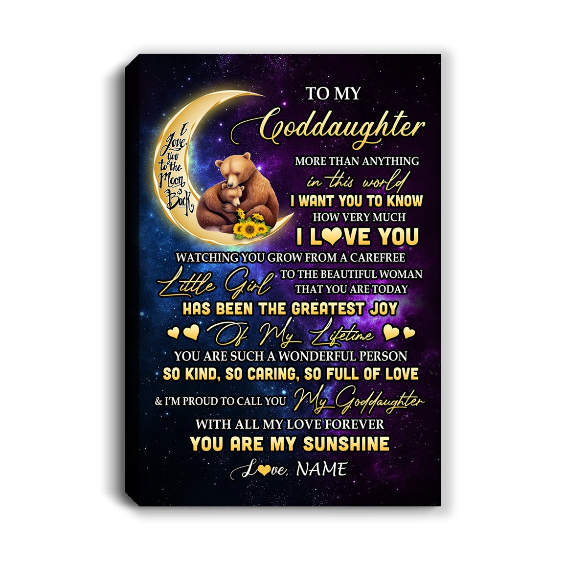 Personalized To My Goddaughter Canvas From Godfather Positive Energy Encourage Brave Little Bear Goddaughter Birthday Christmas Custom Wall Art Print Framed Canvas | teecentury