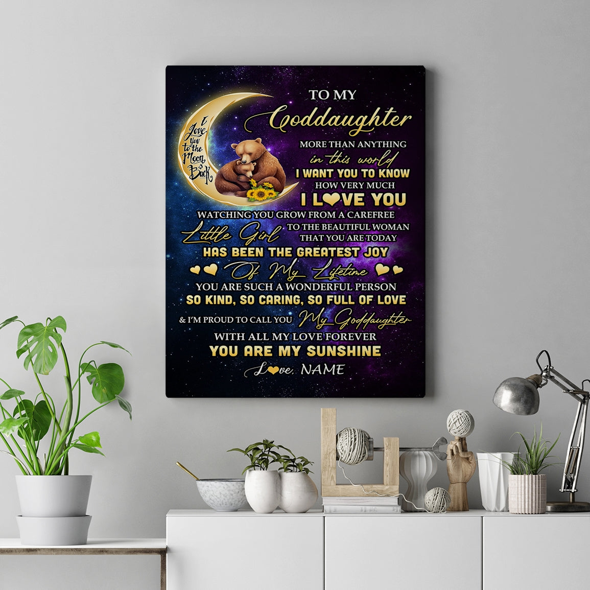 Personalized To My Goddaughter Canvas From Godfather Positive Energy Encourage Brave Little Bear Goddaughter Birthday Christmas Custom Wall Art Print Framed Canvas | teecentury