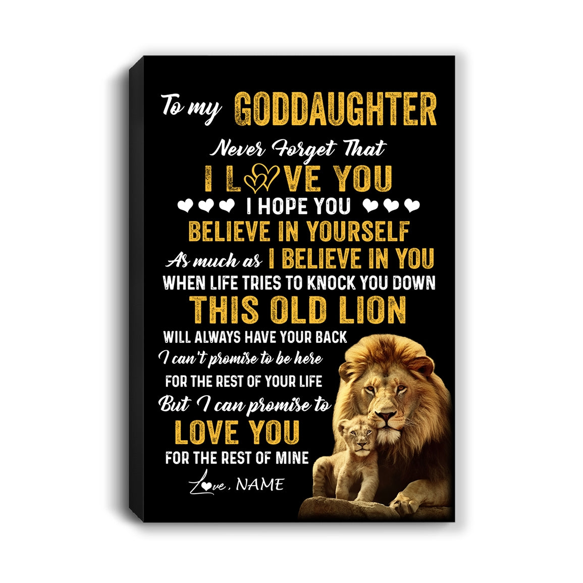 Personalized To My Goddaughter Canvas From Godfather This Old Lion Love You Goddaughter Birthday Gifts Graduation Christmas Custom Wall Art Print Framed Canvas | teecentury