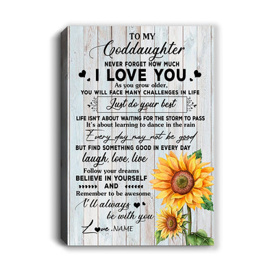 Personalized To My Goddaughter Canvas From Godmother Aunt Sunflower Wood Laugh Love Live Goddaughter Birthday Graduation Christmas Custom Wall Art Print Framed Canvas | teecentury
