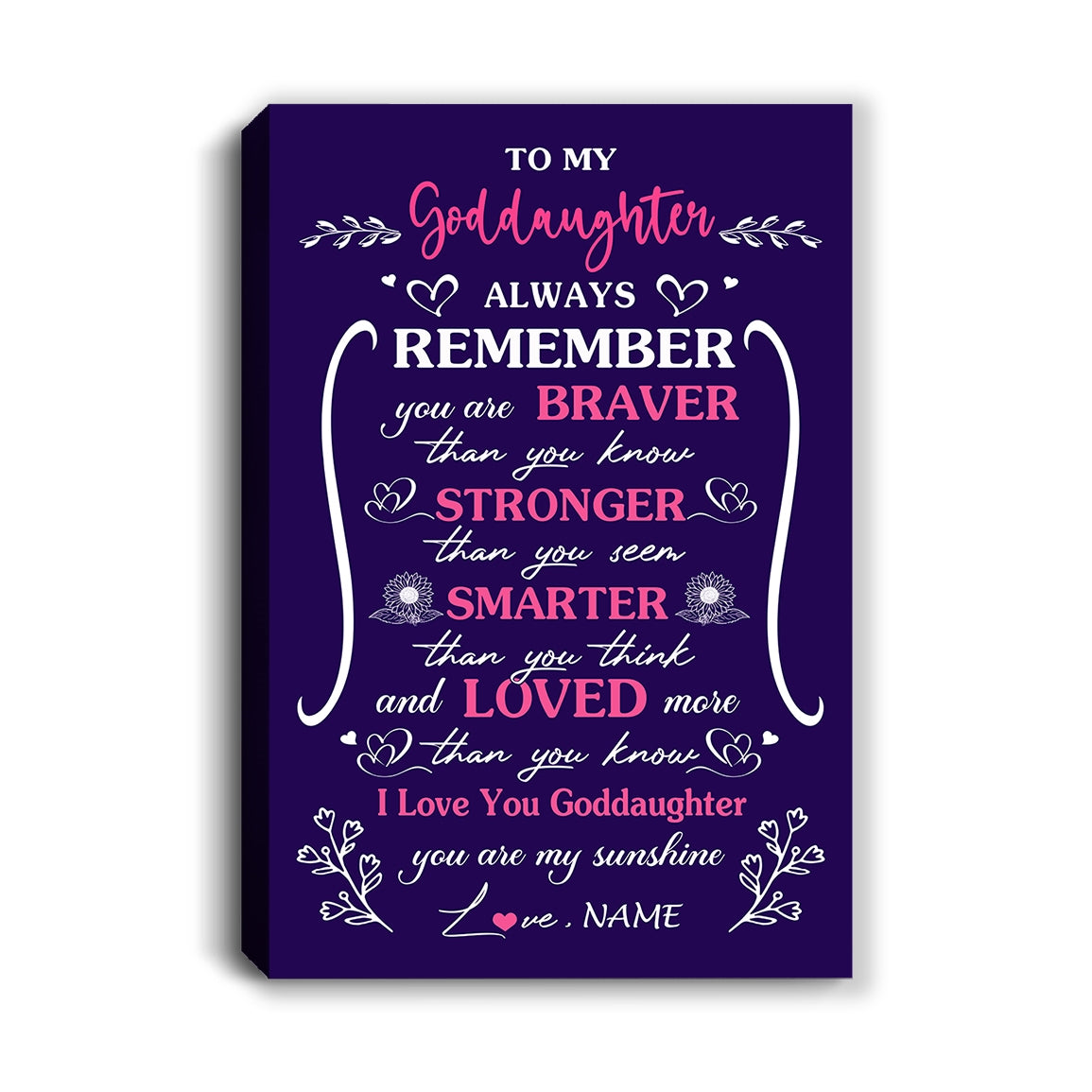 Personalized To My Goddaughter Canvas From Godmother Aunt Unclue Purple I Love You Niece Birthday Gifts Graduation Christmas Custom Wall Art Print Framed Canvas | teecentury