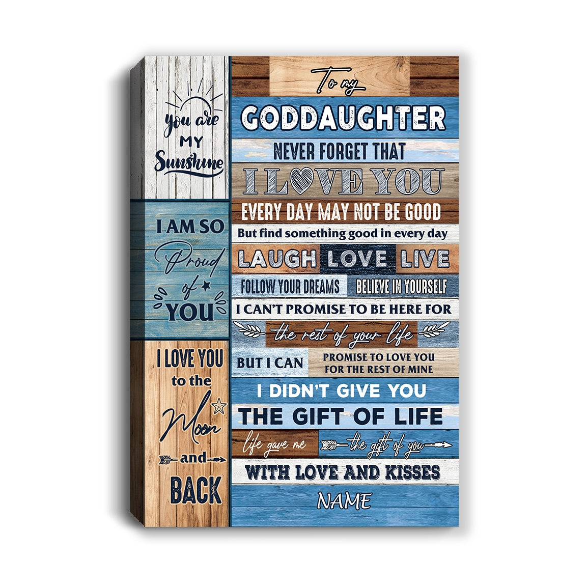 Personalized To My Goddaughter Canvas From Godmother I Love You Wood Goddaughter Birthday Christmas Thanksgiving Graduation Custom Wall Art Print Framed Canvas | teecentury