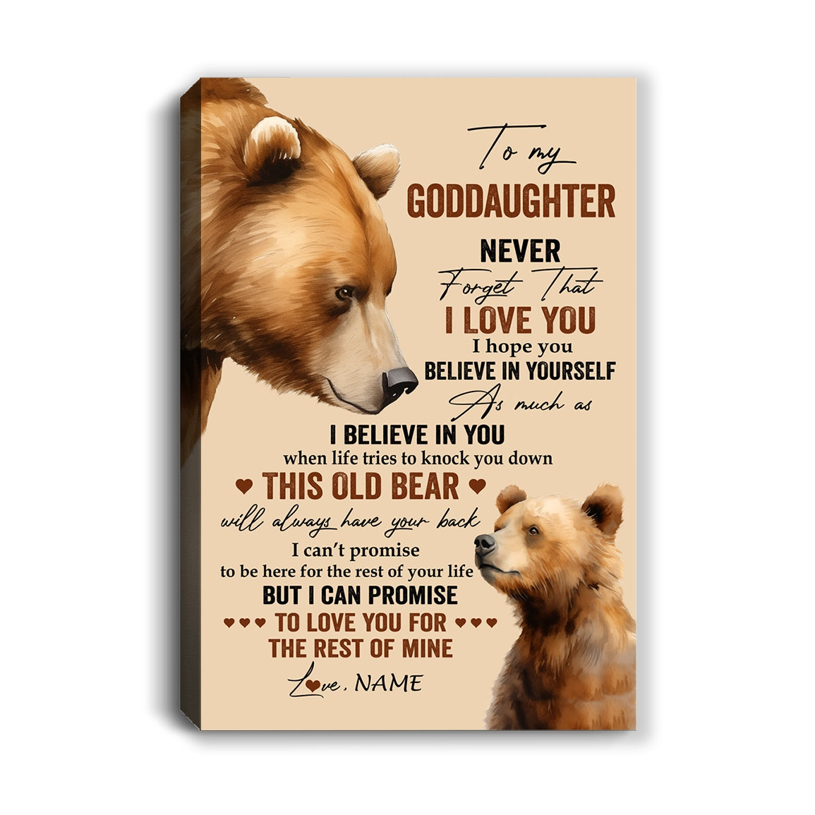 Personalized To My Goddaughter Canvas From Godmother Never Forget I Love You Bear Goddaughter Birthday Gifts Graduation Christmas Custom Wall Art Print Framed Canvas | teecentury