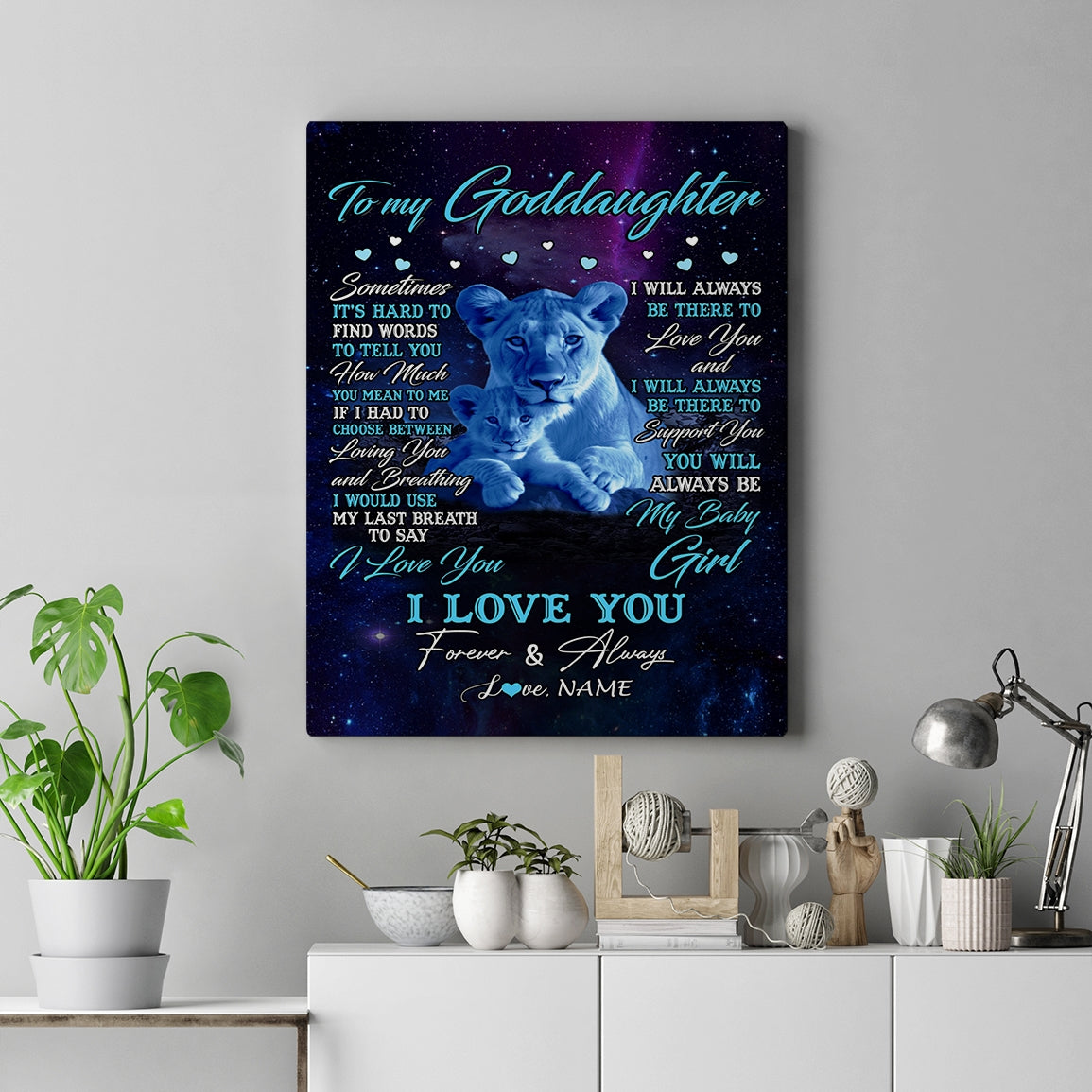 Personalized To My Goddaughter Canvas From Godmother Sometimes It's Hard Lion Goddaughter Gift Birthday Graduation Christmas Custom Wall Art Print Framed Canvas | teecentury