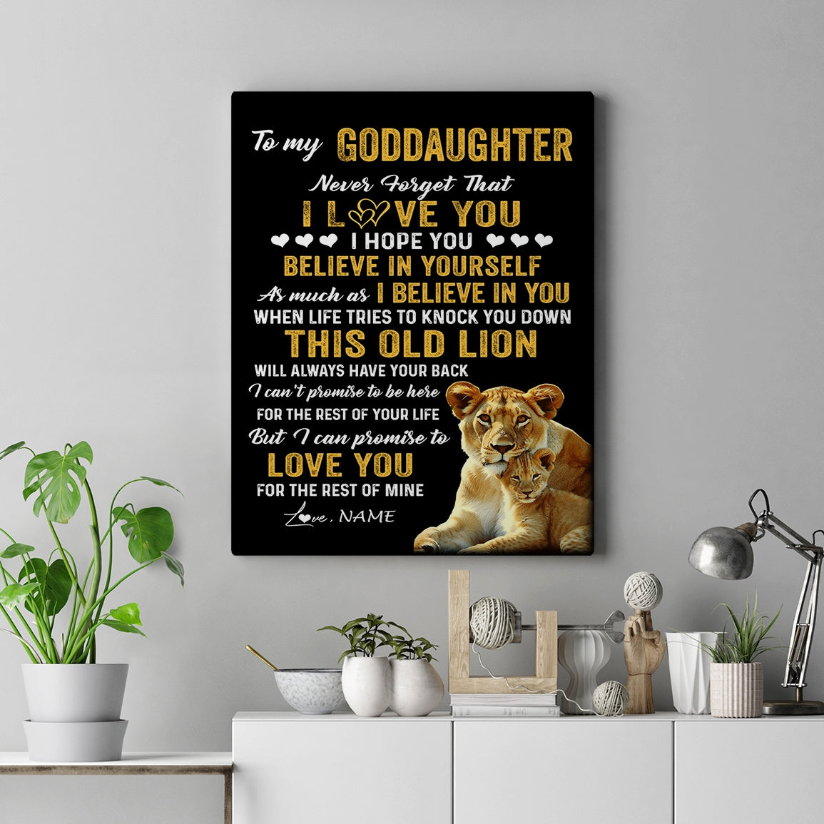 Personalized To My Goddaughter Canvas From Godmother This Old Lion Love You Goddaughter Birthday Gifts Graduation Christmas Custom Wall Art Print Framed Canvas | teecentury