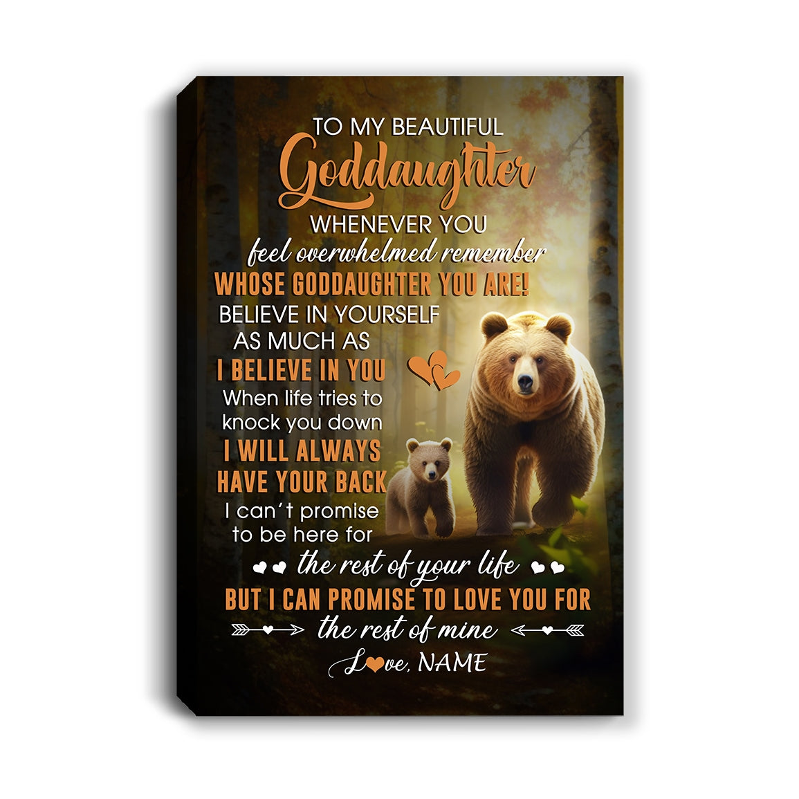 Personalized To My Goddaughter Canvas From Godmother Whenever You Feel Bear Goddaughter Birthday Gifts Graduation Christmas Custom Wall Art Print Framed Canvas | teecentury