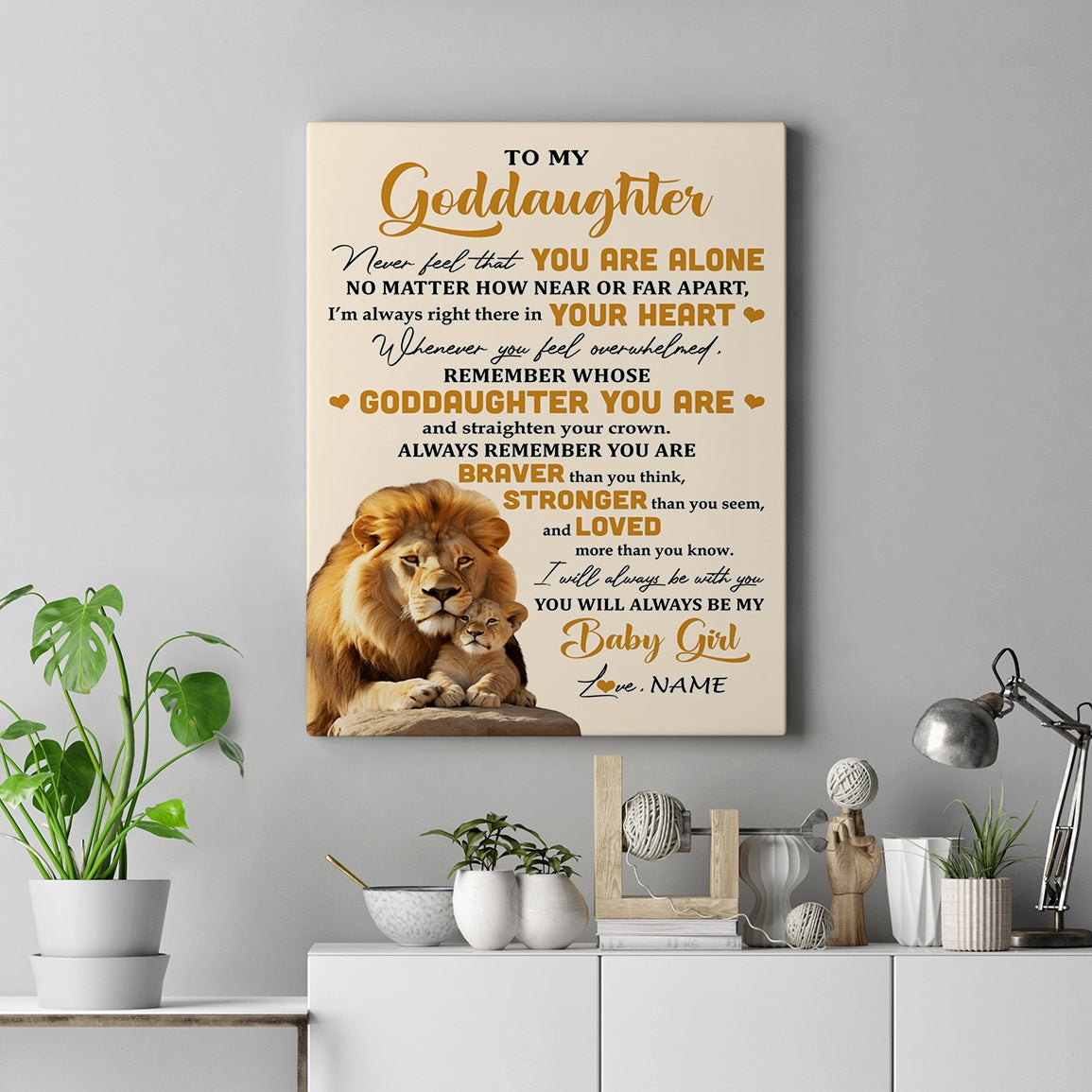 Personalized To My Goddaughter Canvas From Uncle Lion Never Feel That You Are Alone Great Goddaughter Birthday Gifts Christmas Custom Wall Art Print Framed Canvas | teecentury