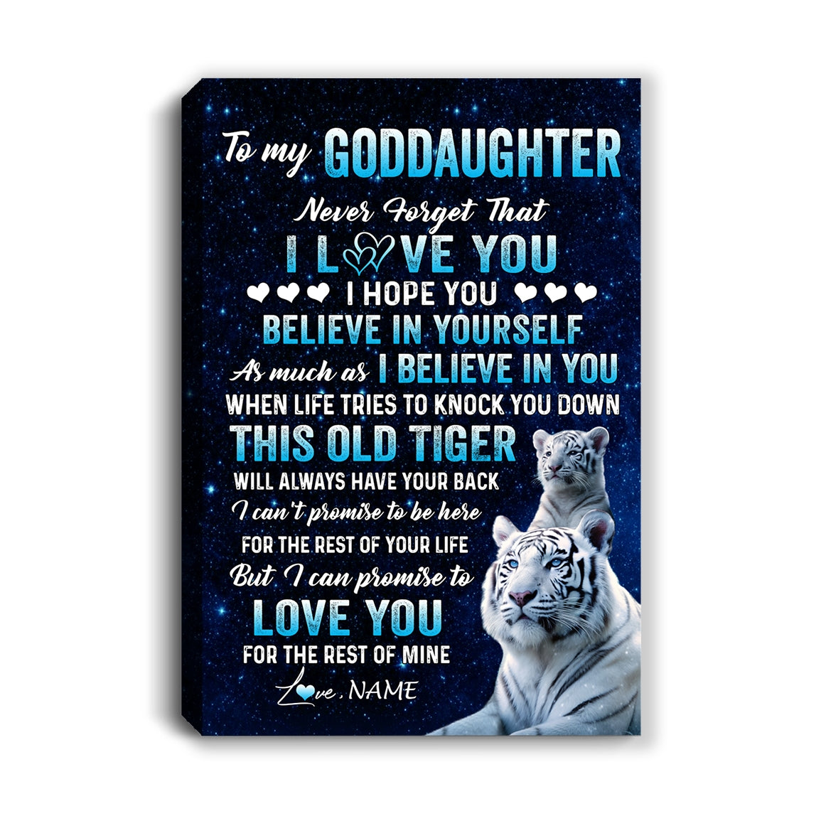 Personalized To My Goddaughter Canvas Gift From Godmother Aunt This Old Tiger Love You Goddaughter Birthday Graduation Christmas Custom Wall Art Print Framed Canvas | teecentury