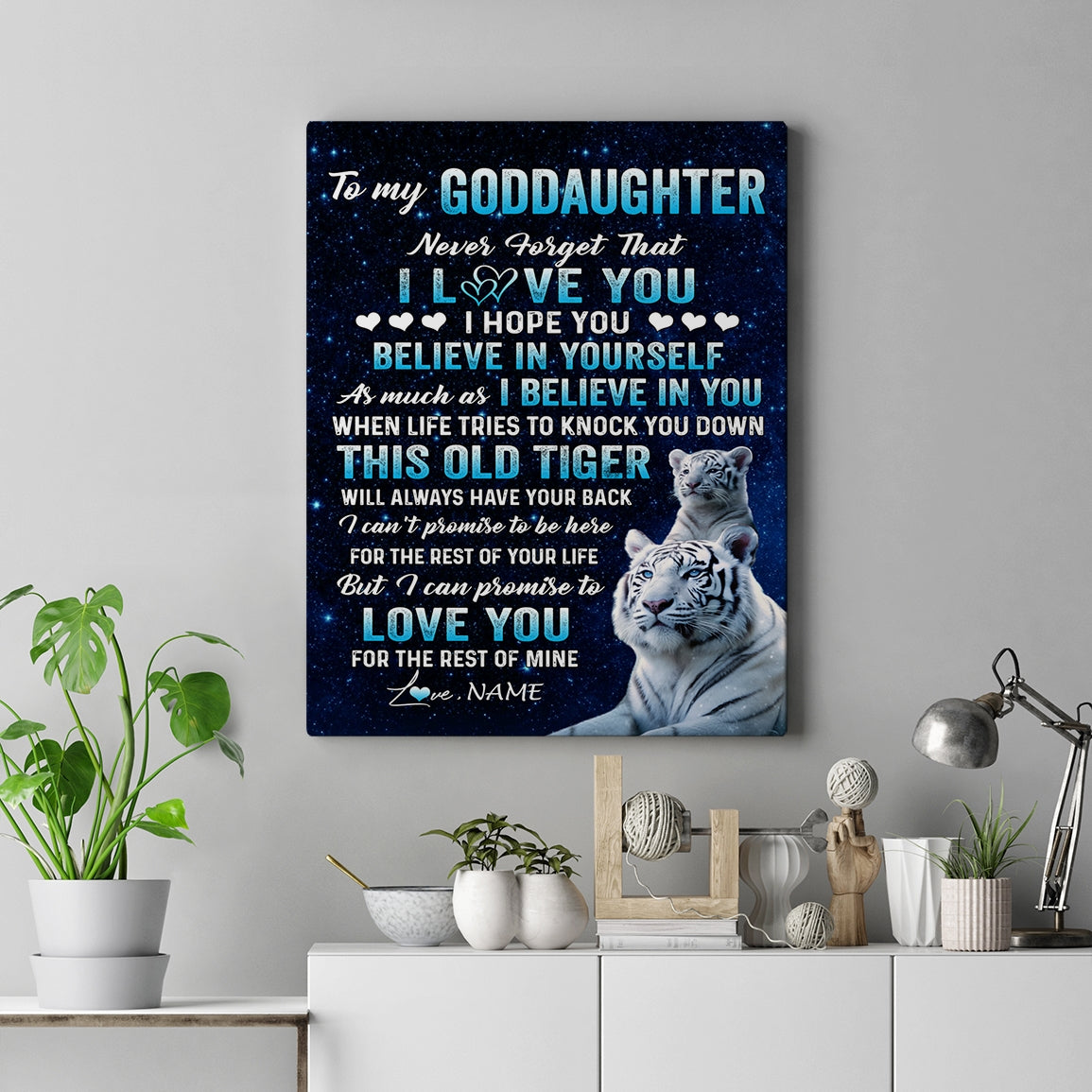 Personalized To My Goddaughter Canvas Gift From Godmother Aunt This Old Tiger Love You Goddaughter Birthday Graduation Christmas Custom Wall Art Print Framed Canvas | teecentury