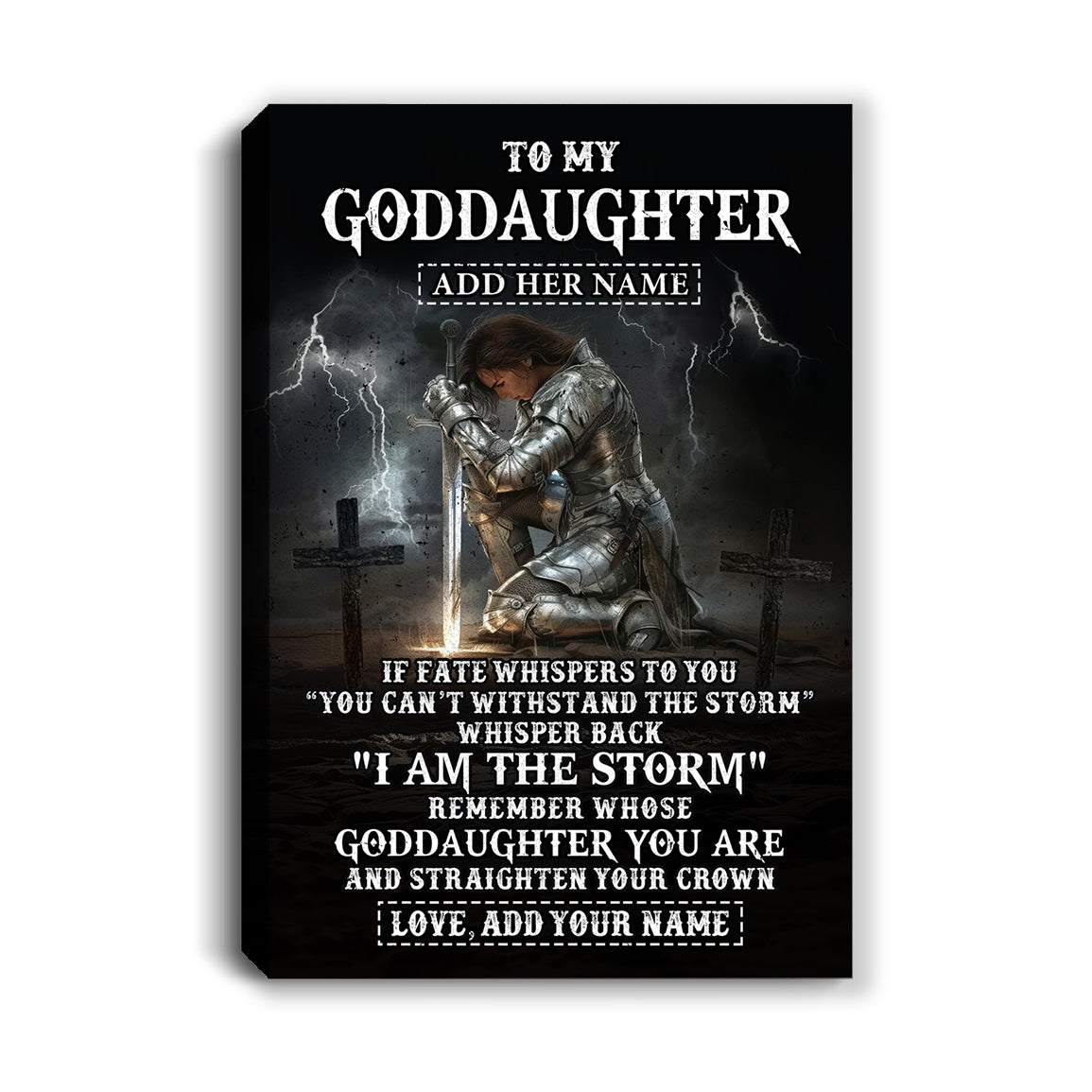 Personalized To My Goddaughter Canvas Women Warrior Knights Templar I Am The Storm Best Goddaughter Birthday Gifts Christmas Custom Wall Art Print Framed Canvas | teecentury