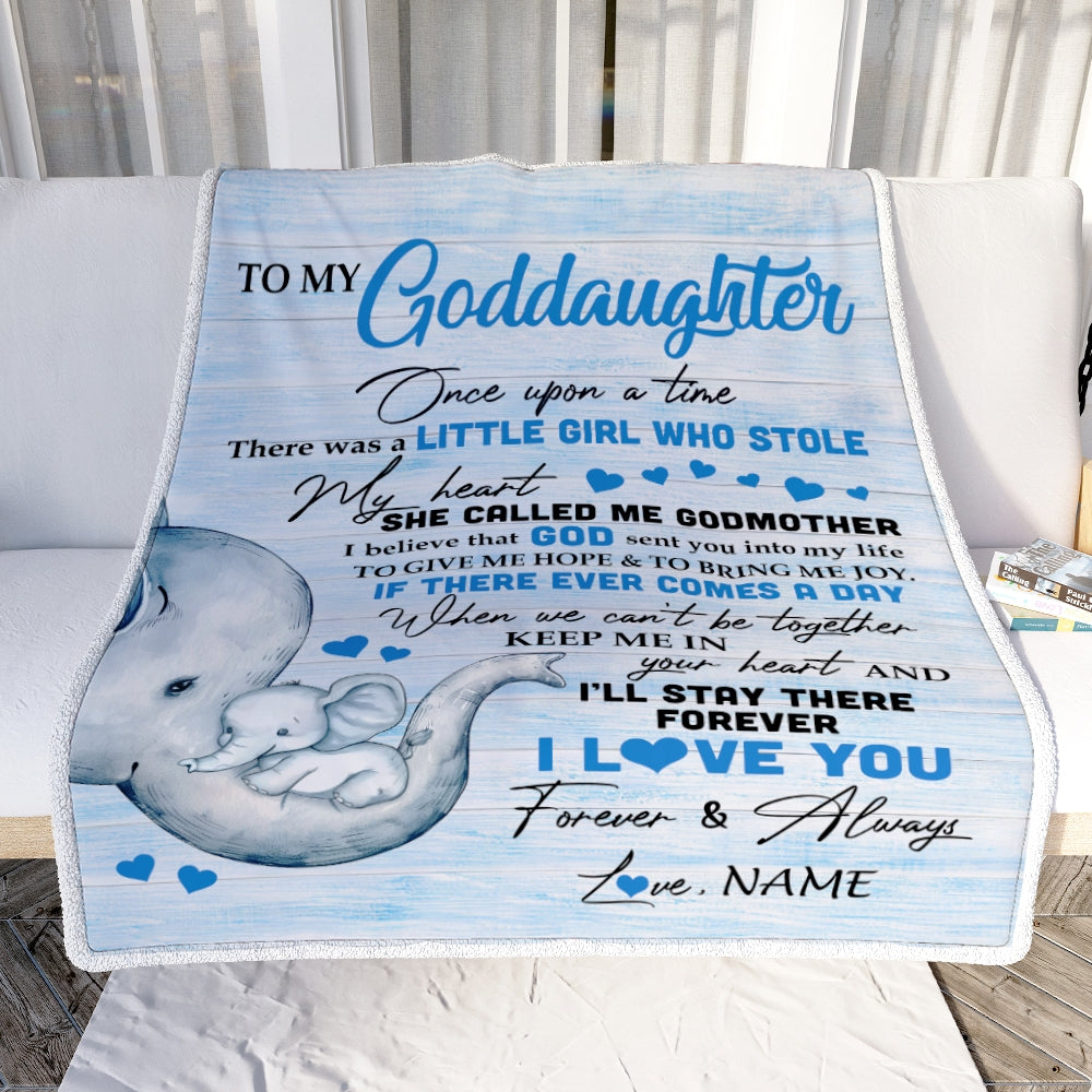 Personalized To My Goddaughter Elephant Blanket From Godmother I'll Stay There Forever Goddaughter Birthday Christmas Customized Bed Quilt Fleece Throw Blanket | teecentury