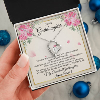 Forever Love Necklace 14K White Gold Finish | 2 | Personalized To My Goddaughter From Aunt Imagine This Necklace As A Love Goddaughter Birthday Graduation Christmas Customized Gift Box Message Card | teecentury