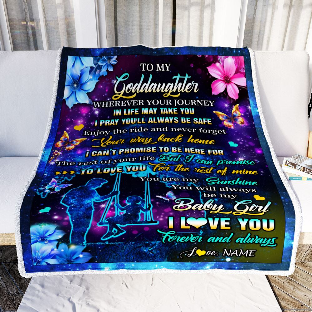 Personalized To My Goddaughter From Godfather Blanket Flower Wherever Your Journey Goddaughter Birthday Gifts Graduation Christmas Customized Fleece Blanket | teecentury