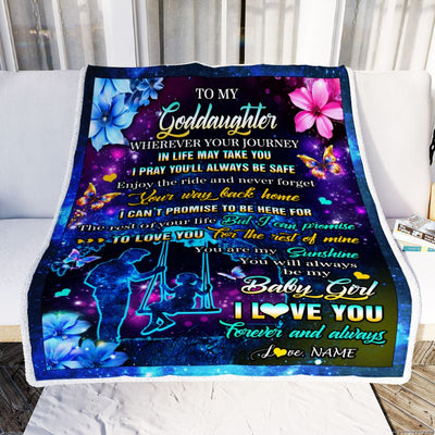 Personalized To My Goddaughter From Godfather Blanket Flower Wherever Your Journey Goddaughter Birthday Gifts Graduation Christmas Customized Fleece Blanket | teecentury