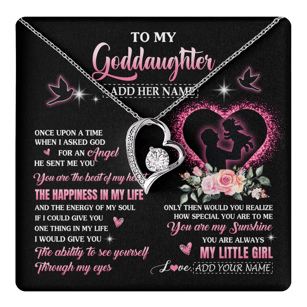 Forever Love Necklace 14K White Gold Finish | 1 | Personalized To My Goddaughter From Godfather Necklace Once Upon A Time Birthday Graduation Gifts For Goddaughter Gifts Christmas Custom Gift Box Message Card | teecentury.myshopify