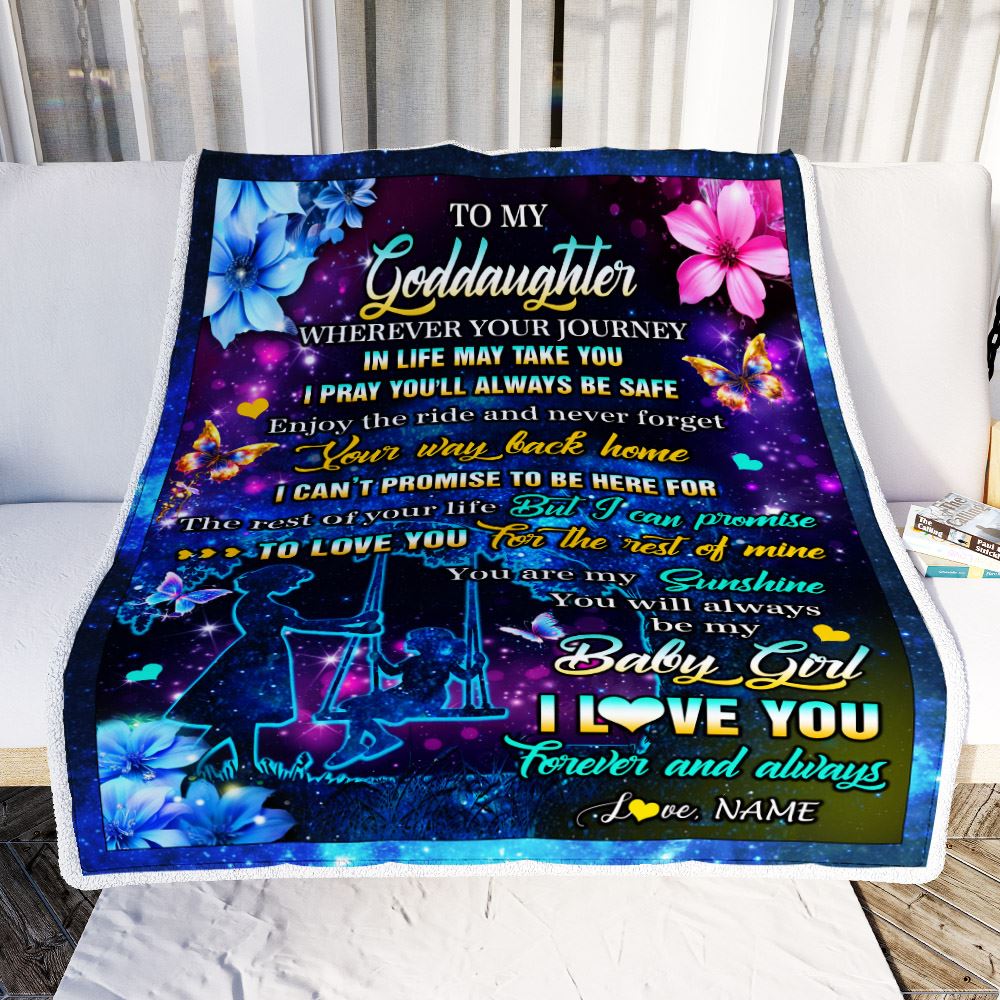 Personalized To My Goddaughter From Godmother Blanket Flower Wherever Your Journey Goddaughter Birthday Gifts Graduation Christmas Customized Fleece Blanket | teecentury