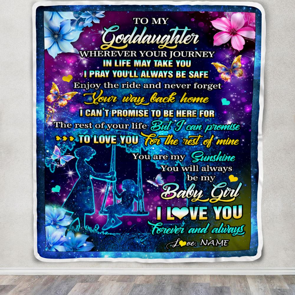 Personalized To My Goddaughter From Godmother Blanket Flower Wherever Your Journey Goddaughter Birthday Gifts Graduation Christmas Customized Fleece Blanket | teecentury