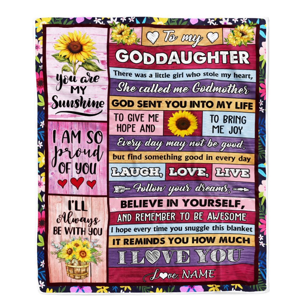 Personalized To My Goddaughter From Godmother Blanket Wood Sunflower Little Girl Birthday Gifts Goddaughter Graduation Christmas Customized Fleece Blanket | teecentury