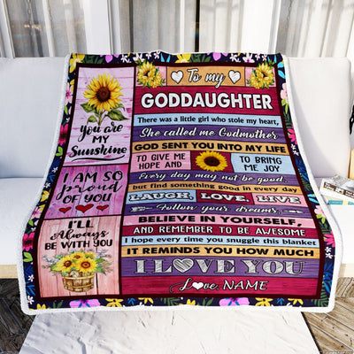 Personalized To My Goddaughter From Godmother Blanket Wood Sunflower Little Girl Birthday Gifts Goddaughter Graduation Christmas Customized Fleece Blanket | teecentury