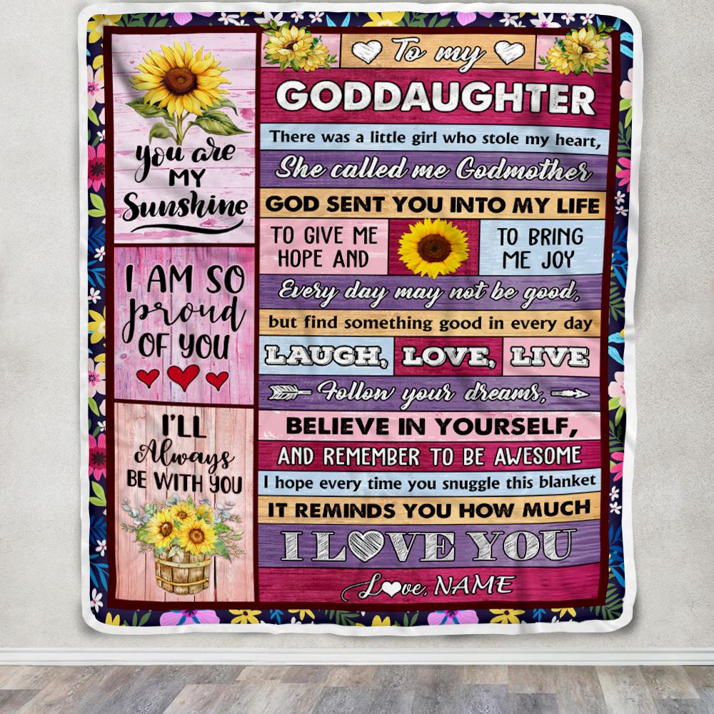 Personalized To My Goddaughter From Godmother Blanket Wood Sunflower Little Girl Birthday Gifts Goddaughter Graduation Christmas Customized Fleece Blanket | teecentury