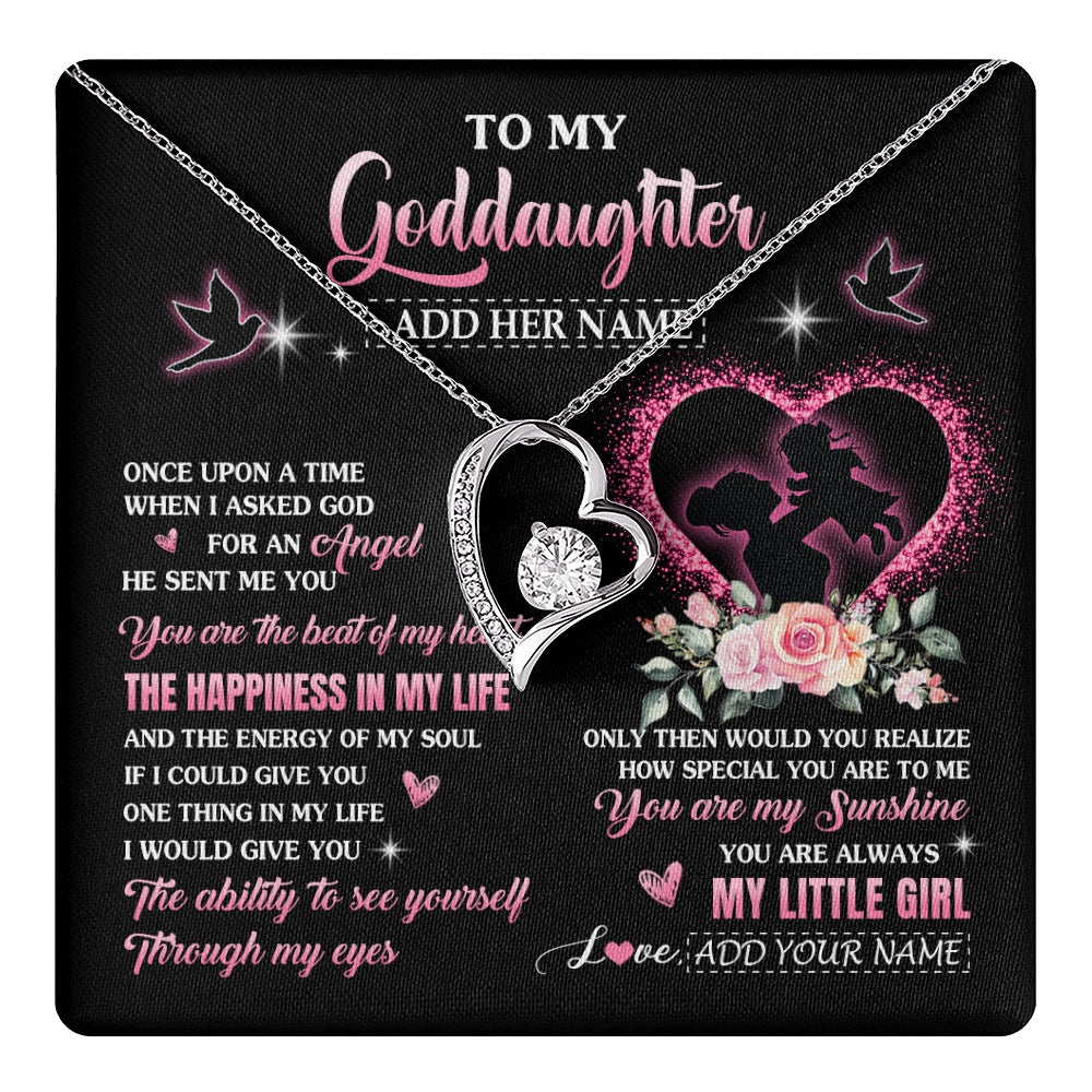 Forever Love Necklace 14K White Gold Finish | 1 | Personalized To My Goddaughter From Godmother Necklace Once Upon A Time Birthday Graduation Gifts For Goddaughter Gifts Christmas Custom Gift Box Message Card | teecentury.myshopify