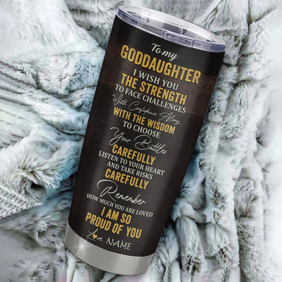 Personalized To My Goddaughter From Godmother Stainless Steel Tumbler Cup I Wish You The Strength Lion Goddaughter Birthday Graduation Christmas Travel Mug | teecentury