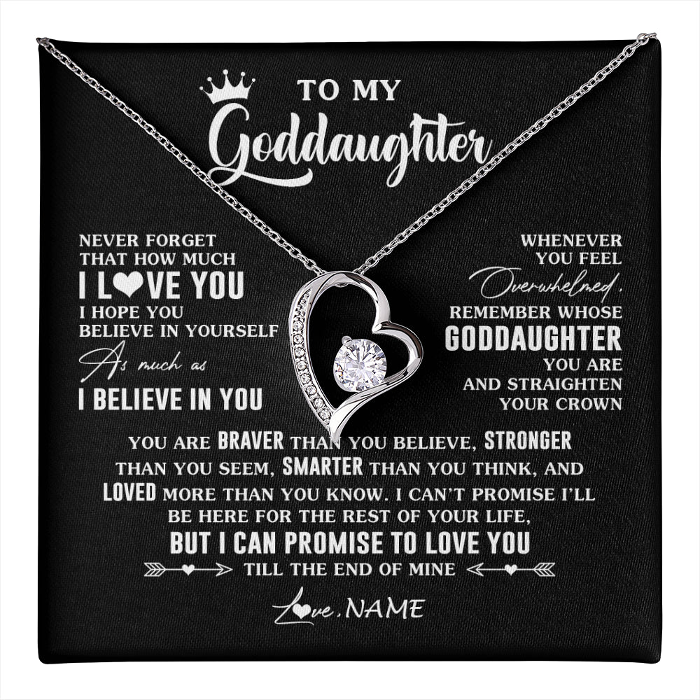 Forever Love Necklace 14K White Gold Finish | 1 | Personalized To My Goddaughter Gifs From Godmother Necklace How Much I Love You Goddaughter Birthday Graduation Christmas Customized Gift Box Message Card | teecentury