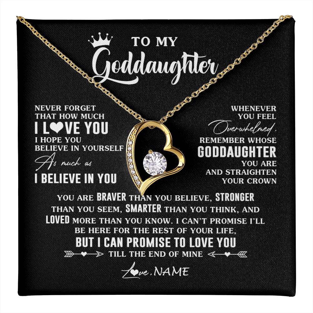 Forever Love Necklace 18K Yellow Gold Finish | 1 | Personalized To My Goddaughter Gifs From Godmother Necklace How Much I Love You Goddaughter Birthday Graduation Christmas Customized Gift Box Message Card | teecentury