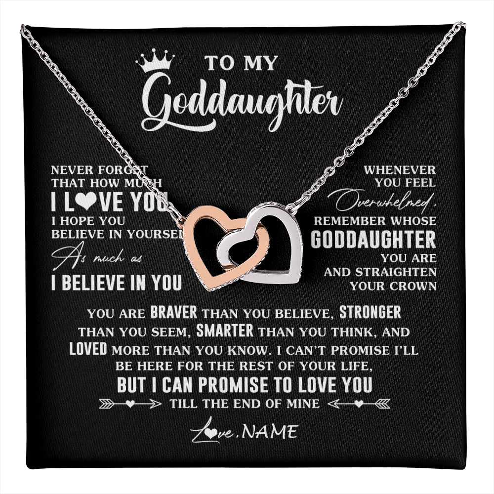 Interlocking Hearts Necklace Stainless Steel & Rose Gold Finish | 1 | Personalized To My Goddaughter Gifs From Godmother Necklace How Much I Love You Goddaughter Birthday Graduation Christmas Customized Gift Box Message Card | teecentury
