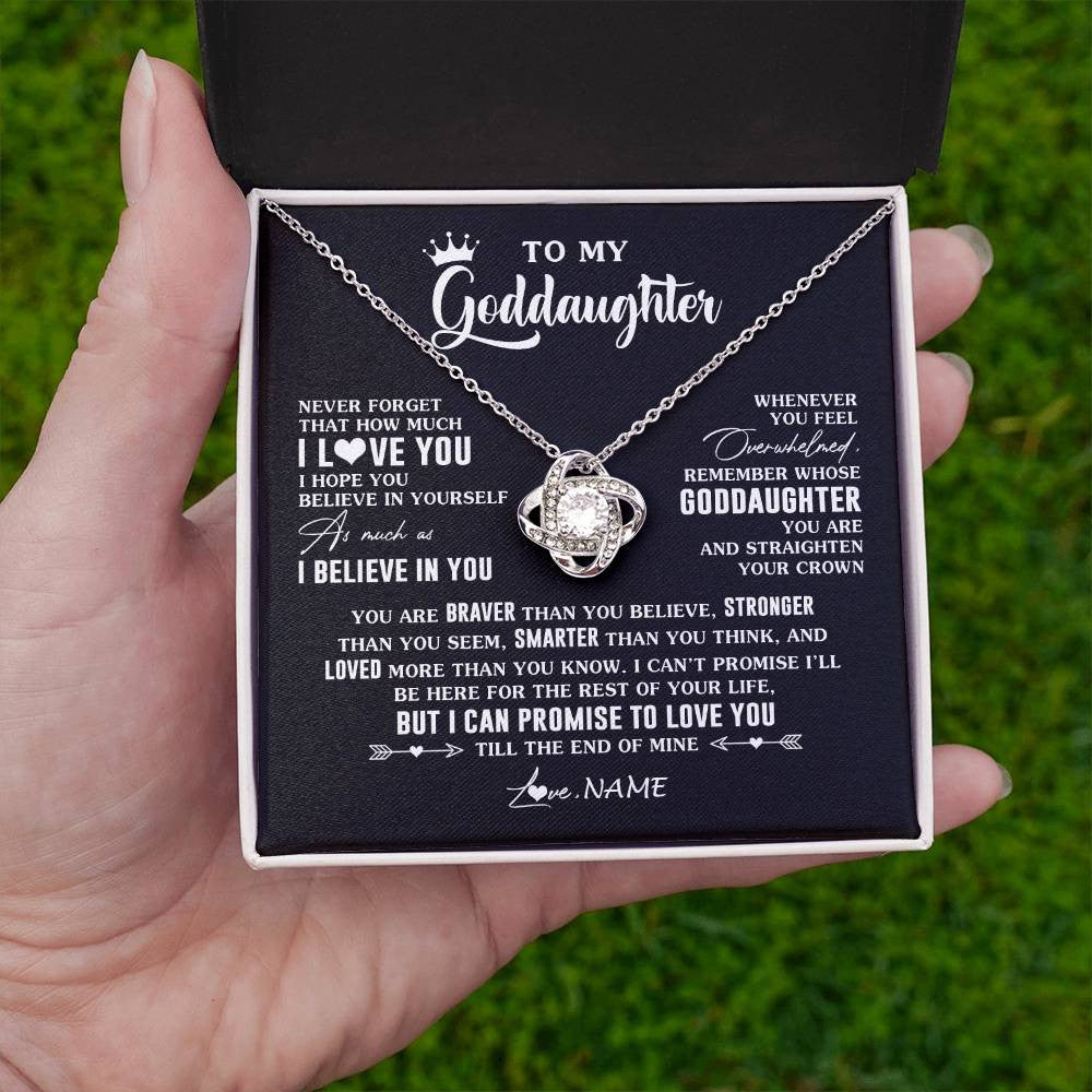 Love Knot Necklace 14K White Gold Finish | 2 | Personalized To My Goddaughter Gifs From Godmother Necklace How Much I Love You Goddaughter Birthday Graduation Christmas Customized Gift Box Message Card | teecentury