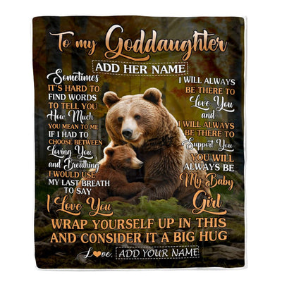 Personalized To My Goddaughter Gift Blanket From Godmother Aunt Sometimes It's Hard Bear Goddaughter Birthday Gifts Christmas Customized Fleece Throw Blanket | teecentury