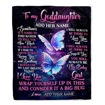 Personalized To My Goddaughter Gift Blanket From Godmother Aunt Sometimes It's Hard Butterfly Goddaughter Birthday Gifts Christmas Customized Fleece Blanket | teecentury