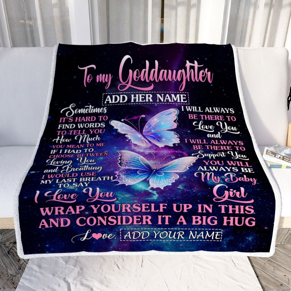 Personalized To My Goddaughter Gift Blanket From Godmother Aunt Sometimes It's Hard Butterfly Goddaughter Birthday Gifts Christmas Customized Fleece Blanket | teecentury