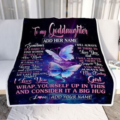 Personalized To My Goddaughter Gift Blanket From Godmother Aunt Sometimes It's Hard Butterfly Goddaughter Birthday Gifts Christmas Customized Fleece Blanket | teecentury