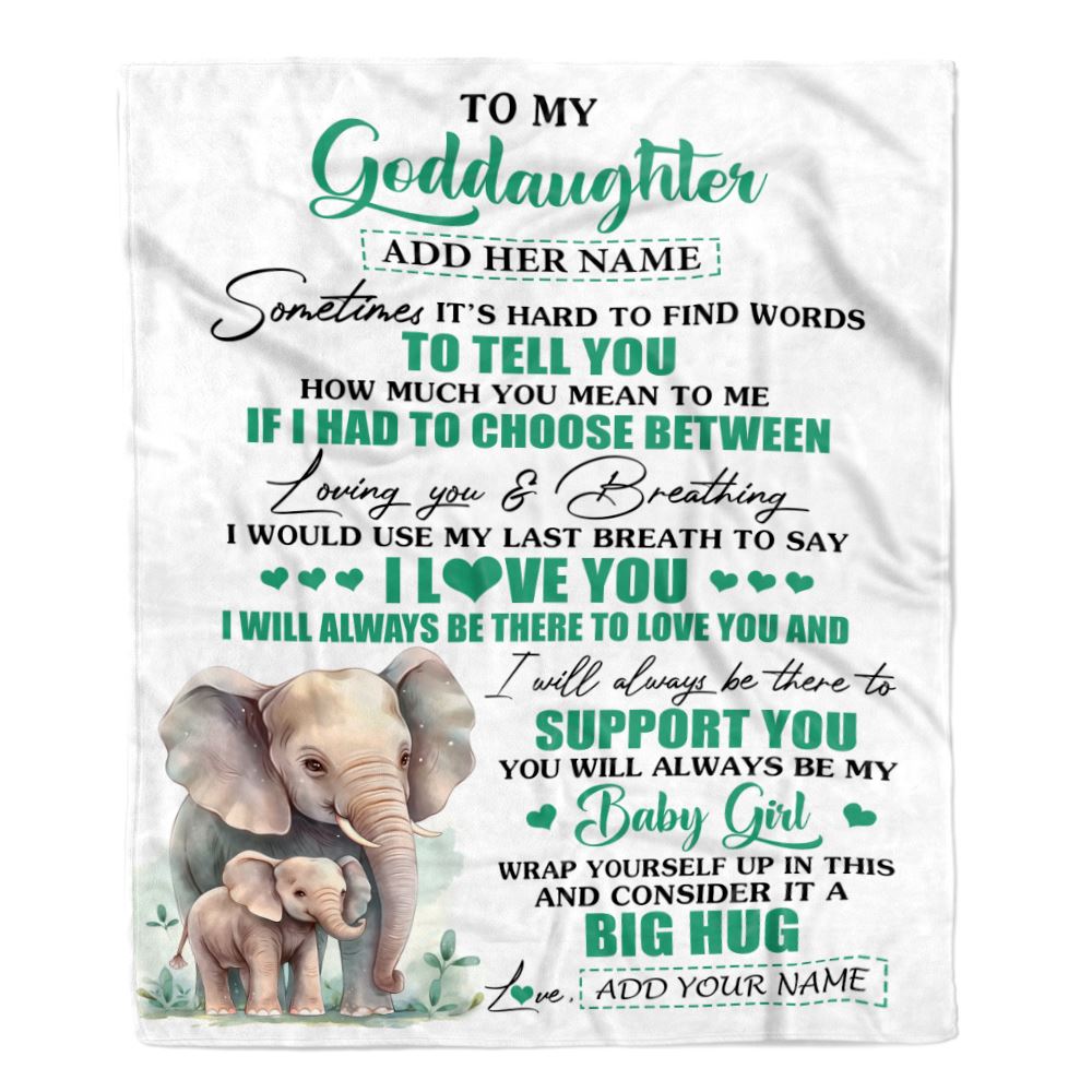 Personalized To My Goddaughter Gift Blanket From Godmother Aunt Sometimes It's Hard Elephant Goddaughter Birthday Gifts Christmas Customized Fleece Blanket | teecentury