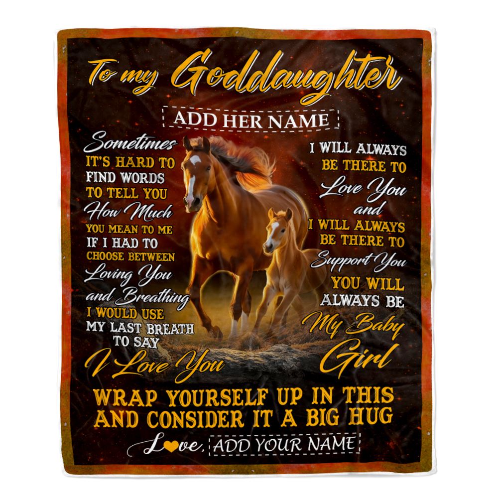 Personalized To My Goddaughter Gift Blanket From Godmother Aunt Sometimes It's Hard Horse Goddaughter Birthday Gifts Christmas Customized Fleece Throw Blanket | teecentury