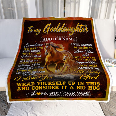Personalized To My Goddaughter Gift Blanket From Godmother Aunt Sometimes It's Hard Horse Goddaughter Birthday Gifts Christmas Customized Fleece Throw Blanket | teecentury