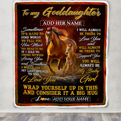 Personalized To My Goddaughter Gift Blanket From Godmother Aunt Sometimes It's Hard Horse Goddaughter Birthday Gifts Christmas Customized Fleece Throw Blanket | teecentury
