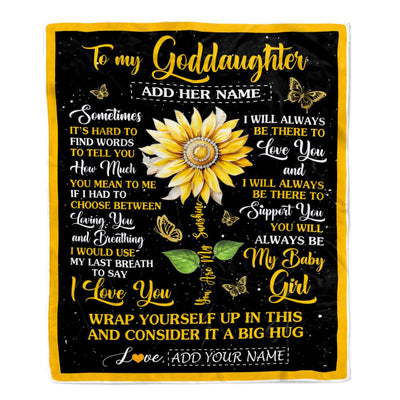 Personalized To My Goddaughter Gift Blanket From Godmother Aunt Sometimes It's Hard Sunflower Goddaughter Birthday Gifts Christmas Customized Fleece Blanket | teecentury