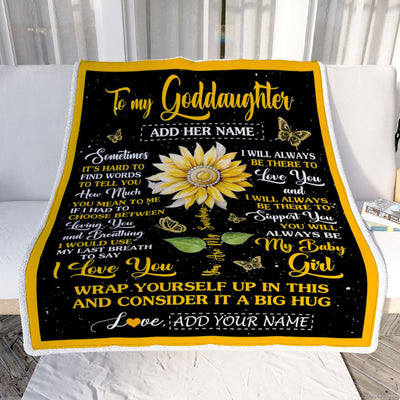 Personalized To My Goddaughter Gift Blanket From Godmother Aunt Sometimes It's Hard Sunflower Goddaughter Birthday Gifts Christmas Customized Fleece Blanket | teecentury
