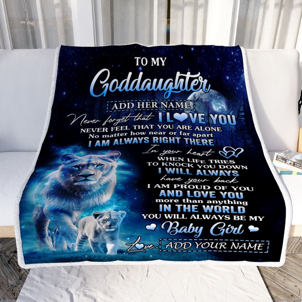 Personalized To My Goddaughter Gift Blanket From Godmother Never Feel That You Are Alone Lion Goddaughter Birthday Graduation Christmas Fleece Throw Blanket | teecentury